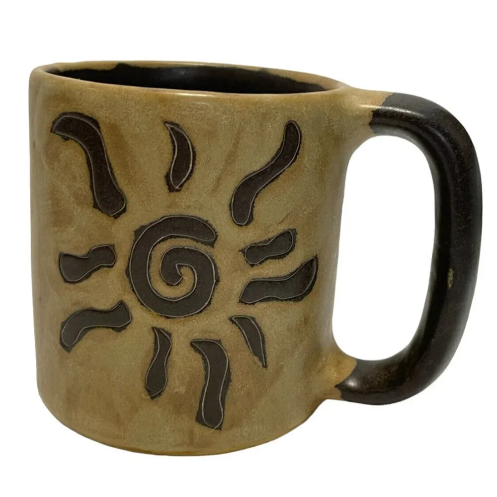 Mara of Mexico Brown Stoneware Coffee Mug Tea Cup Sun Energy Positivity Clarity - Picture 1 of 9